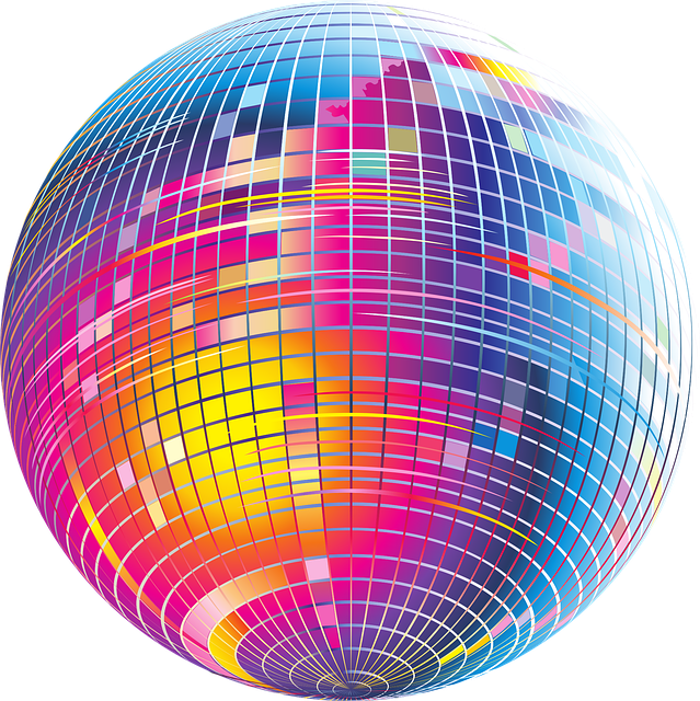 Graphic of a multicoloured disco ball